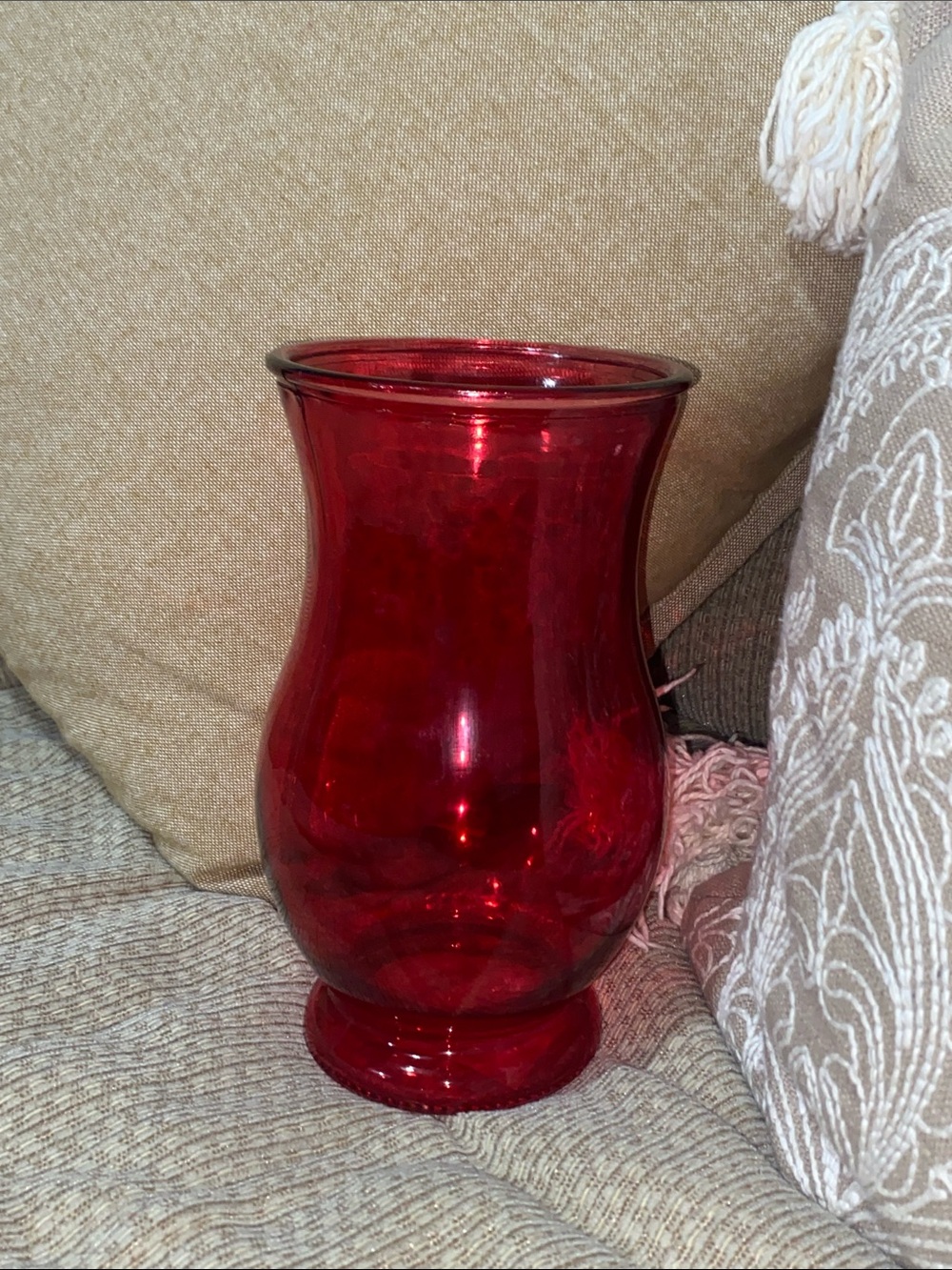 ❤️NWT Napco Vintage Red Glass Decorative Hurricane Vase
